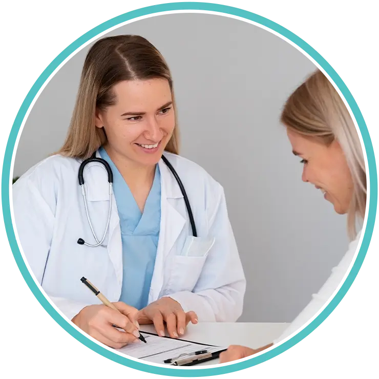 Doctor and patient discussing treatment in clinic setting